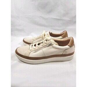 Vionic Mayra Casual Sneakers Women’s Size 12 Suede & Canvas Lace-Up Tan Zip